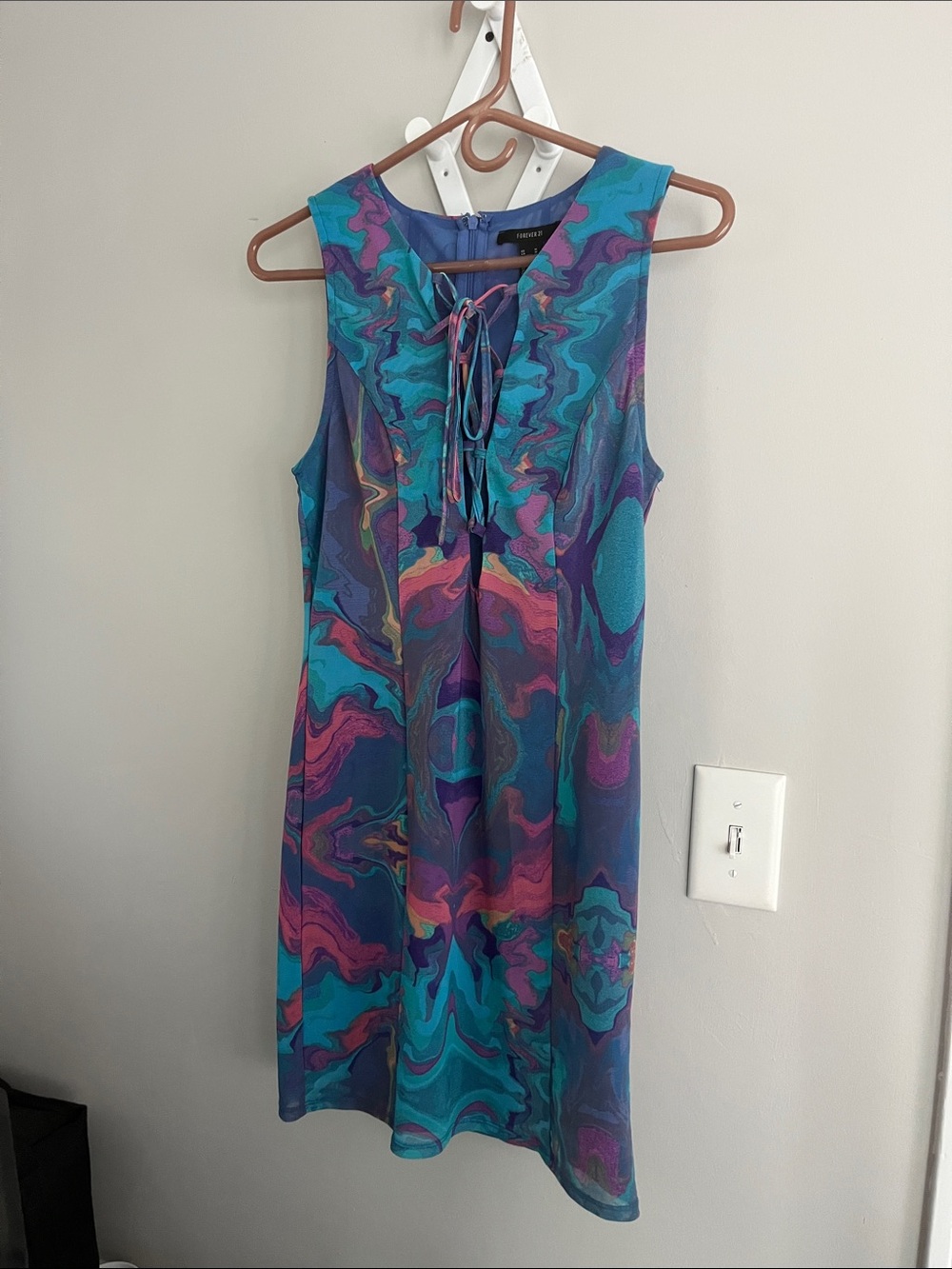 Forever 21 Sleeveless Tie-Front Swirl Print Dress - Teal, Purple, Pink